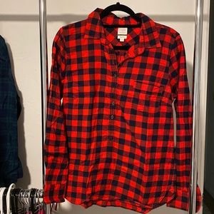 Womens J Crew Perfect Fit Buffalo Check Quarter Button Down Shirt Size Small